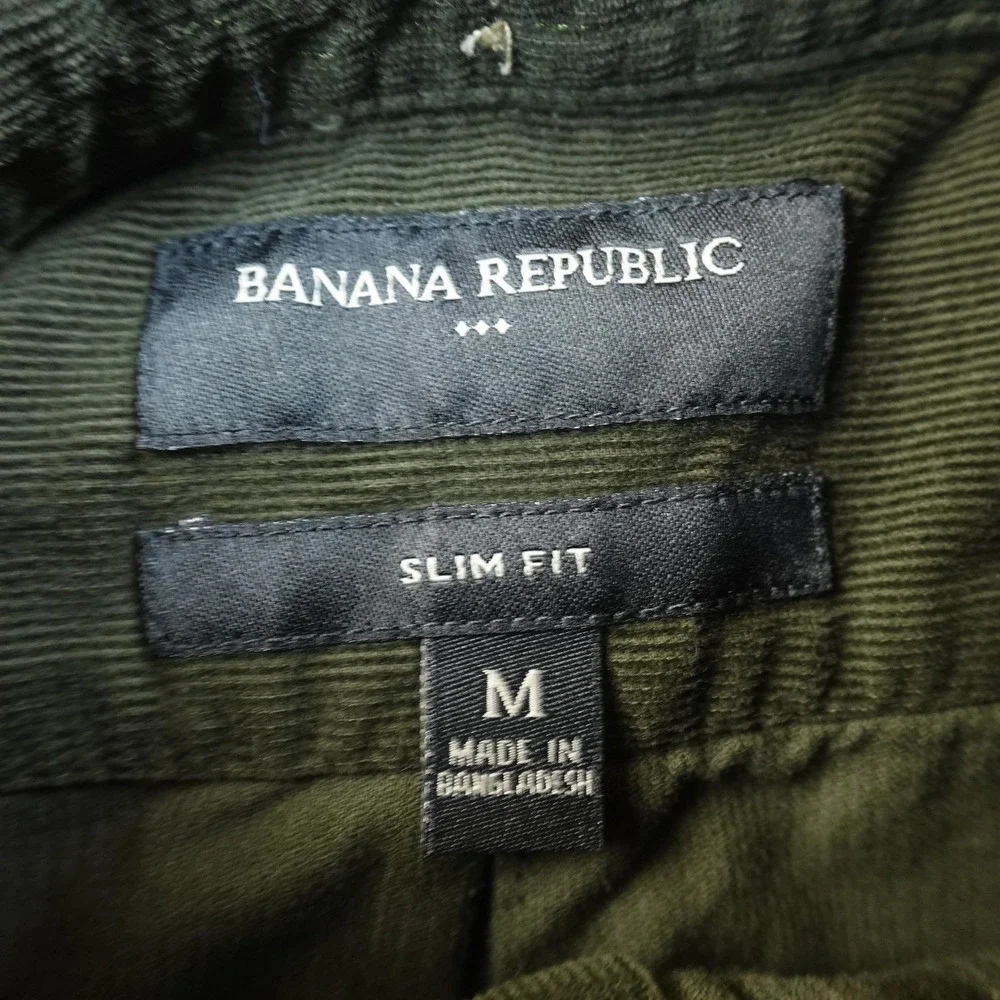 Banana Republic Shirt Mens M Green Corduroy Cord Long Sleeve Slim Fit Button Up